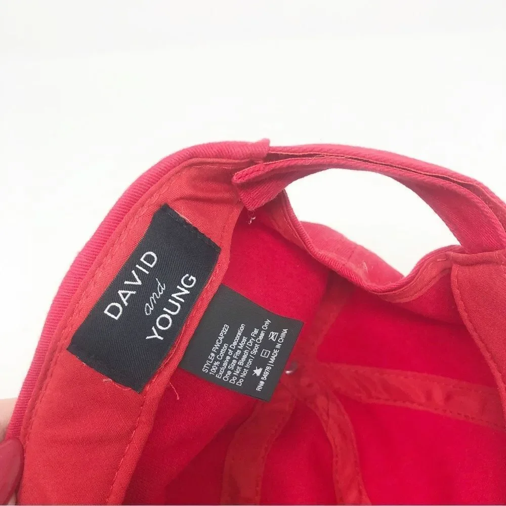 DAVID AND YOUNG | Women’s Red Baseball Style Hat Bae Watch White Embroidery OSFM